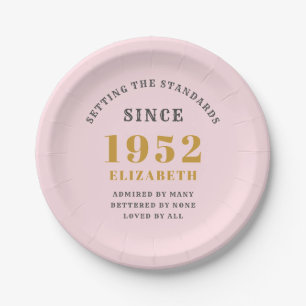 70. Geburtstag 1952 Elegant Gold Pink Gray Pappteller