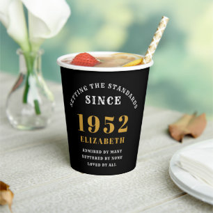70. Geburtstag 1952 Eleganter Black Gold Chic Pappbecher
