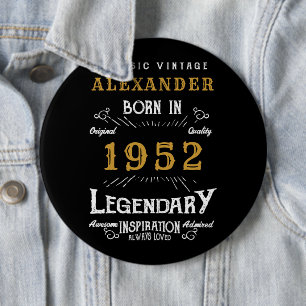 70. Geburtstag 1952 Name Black Gold Legendary hinz Button