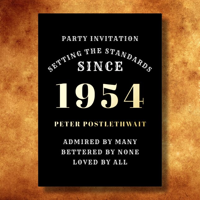 70. Geburtstag 1954 Schwarzes Gold Personalisiert  Folieneinladung (Elegant Black and Gold Foil 70th Birthday Invitation - Create Your Own Personalized Design.)