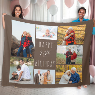70. Geburtstag 7 Foto Collage Brown Fleece Blanket