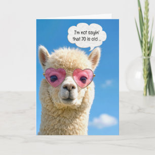 70. Geburtstag Alpaka mit rosa herzförmiger Brille Karte