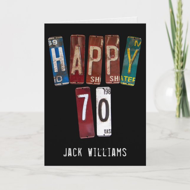 70. Geburtstag alter Teller von Autos Karte (Vorderseite)