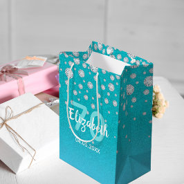 70. Geburtstag aquamarin blaugrüne Diamanten Mittlere Geschenktüte