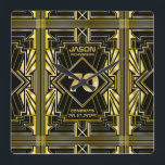 70. Geburtstag Art Deco Gold Black Great Gatsby Quadratische Wanduhr<br><div class="desc">Feiern Sie Ihren Geburtstag mit diesem einzigartigen Art-Déco-Stil,  Great Gatsby- Design mit geometrischen Formen in hellem Gold auf schwarzem Hintergrund. Ein elegantes,  elegantes,  geschlechtsneutrales Aussehen,  das perfekt zum Gedenken an diesen besonderen Geburtstag mit dem Jazz-Geschmack der Roaring Zwanziger passt.</div>