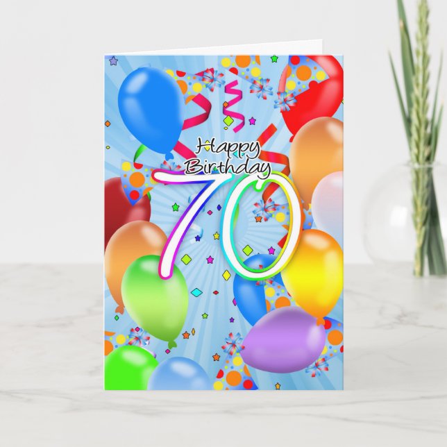 70. Geburtstag - Balloon Birthday Card - Happy Bir Karte (Vorderseite)