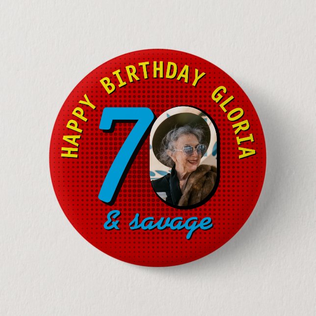 70. Geburtstag Benutzerdefiniertes Foto Retro Pers Button (Vorderseite)