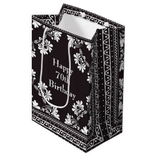 70. Geburtstag Black and White Bandanna Mittlere Geschenktüte