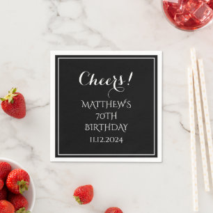 70. Geburtstag Black Elegant Script Moderne Cheers Serviette