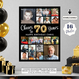 70. Geburtstag Black Gold 16 Foto Cheers to Years Poster