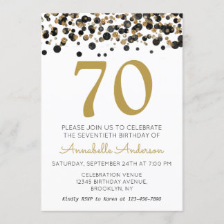 70. Geburtstag Black Gold Glitzer Sparkle Confetti Einladung
