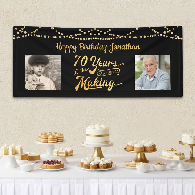 70. Geburtstag Black Gold String Lights Fotos Banner (Von Creator hochgeladen)