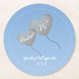 70. Geburtstag blauer Himmel & Silberballon Runder Pappuntersetzer