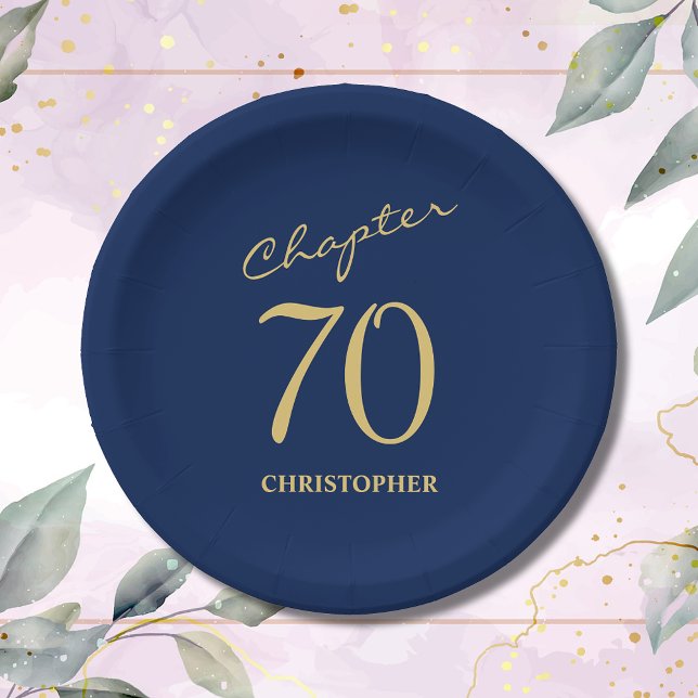 70. Geburtstag Blaues Gold Kapitel 70 Pappteller (Make your loved one's 70th birthday celebration memorable with our stunning Blue Gold paper plates.)