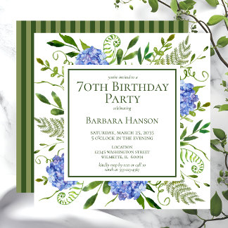 70. Geburtstag Blue Hydrangeas Einladung