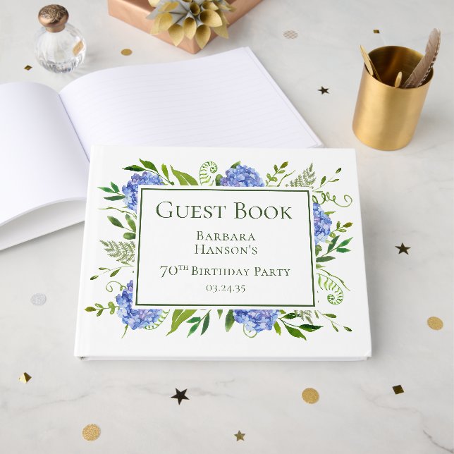 70. Geburtstag Blue Hydrangeas Gästebuch (Vorderseite Offen)