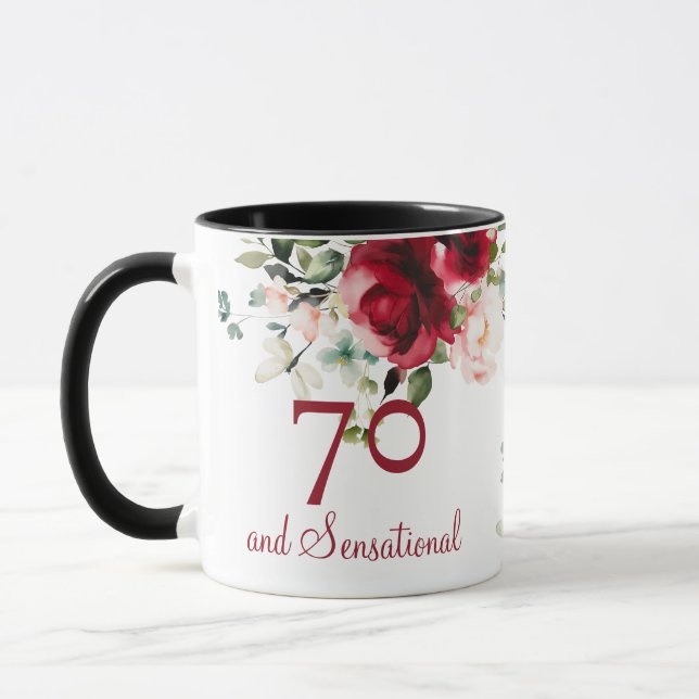70. Geburtstag Blumengeschenktasse Tasse (Links)