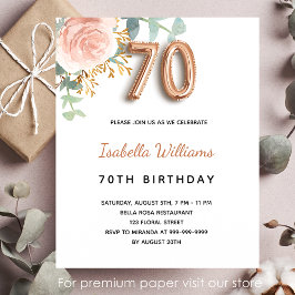 70. Geburtstag Blumenladen Rose Gold Einladung Flyer