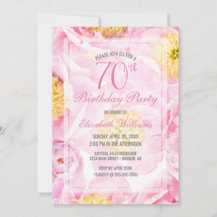 70. Geburtstag Blumenrosa Peony Party Einladung