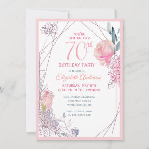 70. Geburtstag Blumenrot Rose Aquarellfarben Party Einladung