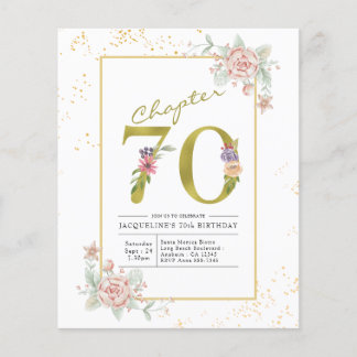 70. Geburtstag Blumenschrift Gold-Script-Einladung Flyer