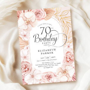 70. Geburtstag Blush Pink Gold Floral Einladung