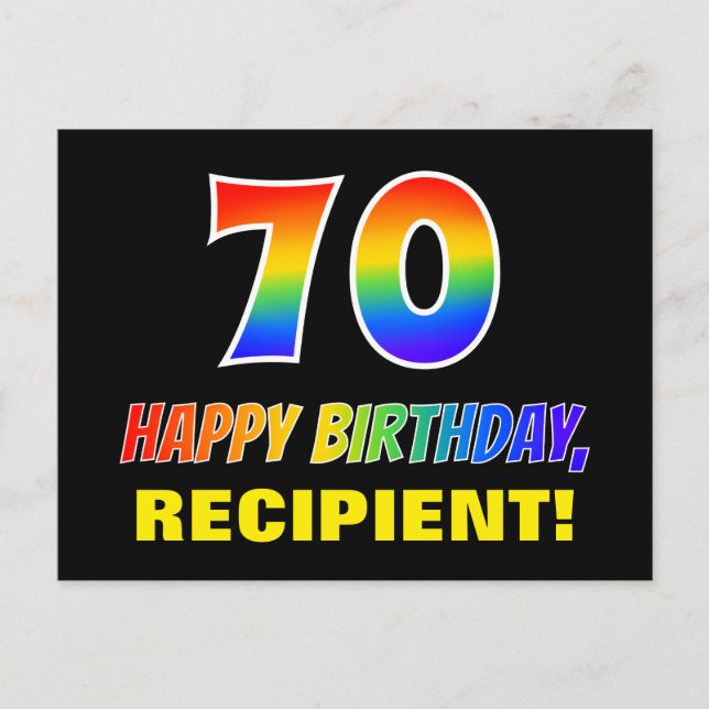 70. Geburtstag: Bold, Fun, Simple, Rainbow 70 Postkarte (Vorderseite)