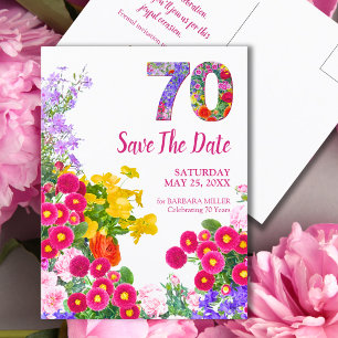 70. Geburtstag Bunte Blumen Garten Save-the-Date-K Ankündigungspostkarte
