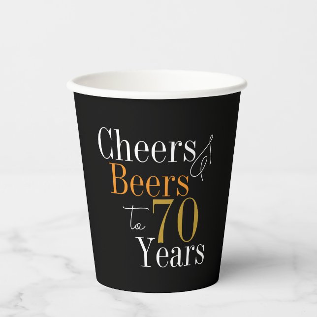 70. Geburtstag Cheers und Bierschwarz-Gold-Party Pappbecher (Vorderseite)