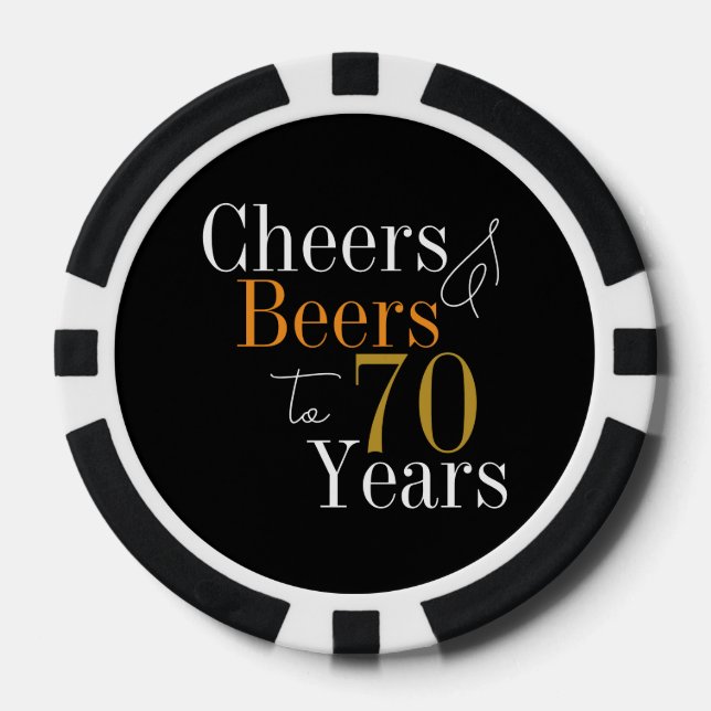70. Geburtstag Cheers und Bierschwarz-Gold-Party Pokerchips (Vorderseite)