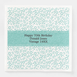 70. Geburtstag Cooles Zahlenmuster Aquamarin/weiß Serviette