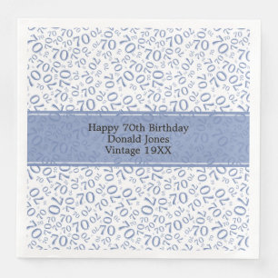 70. Geburtstag Cooles Zahlenmuster Blau/Weiß Serviette