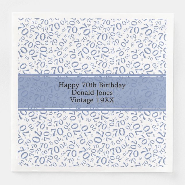 70. Geburtstag Cooles Zahlenmuster Blau/Weiß Serviette (Vorderseite)