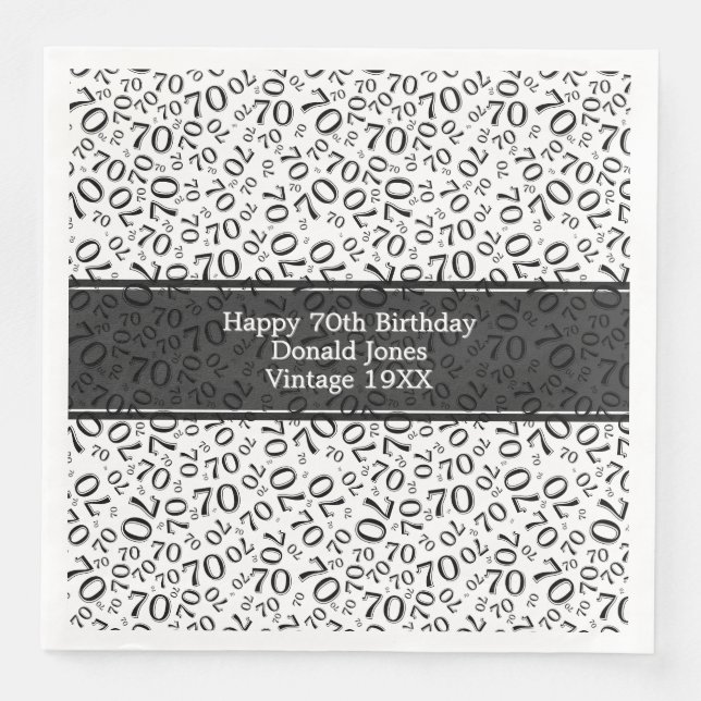 70. Geburtstag Cooles Zahlenmuster Schwarz/Weiß Serviette (Vorderseite)