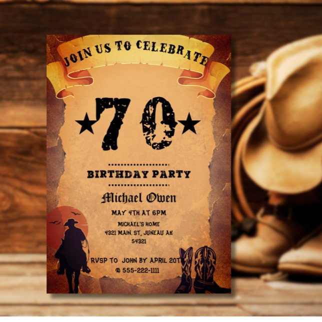70. Geburtstag Cowboy Alte Papier Reiten Party Einladung (Von Creator hochgeladen)