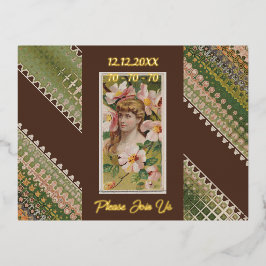 70. Geburtstag Custom Invitation Floral Beauties 4 Folie Einladungspostkarte