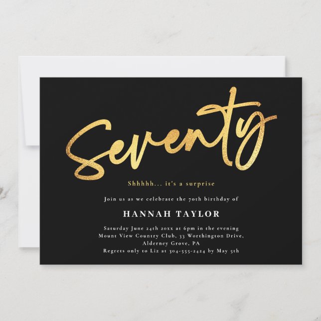 70. Geburtstag des modernen Black Gold Einladung (Vorderseite)