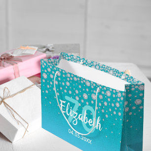70. Geburtstag Diamanten Glitzer auf aquamarin bla Große Geschenktüte