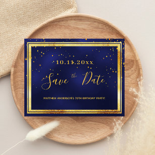 70. Geburtstag dunkelblaues Gold Save the Date Postkarte