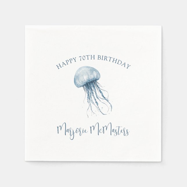 70. Geburtstag Einfache Küstenqualle Custom Serviette (Vorderseite)