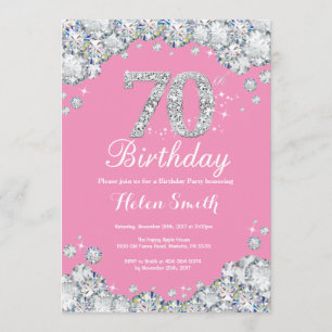 70. Geburtstag Einladung Pink und Silver Diamond