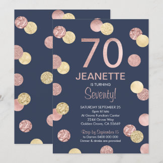 70. Geburtstag Einladung Rose Gold und Marine