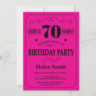 70. Geburtstag Einladung Schwarz und Heiß Rosa