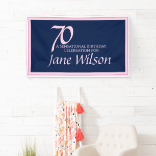 70. Geburtstag Elegant Rosa & Navy Banner