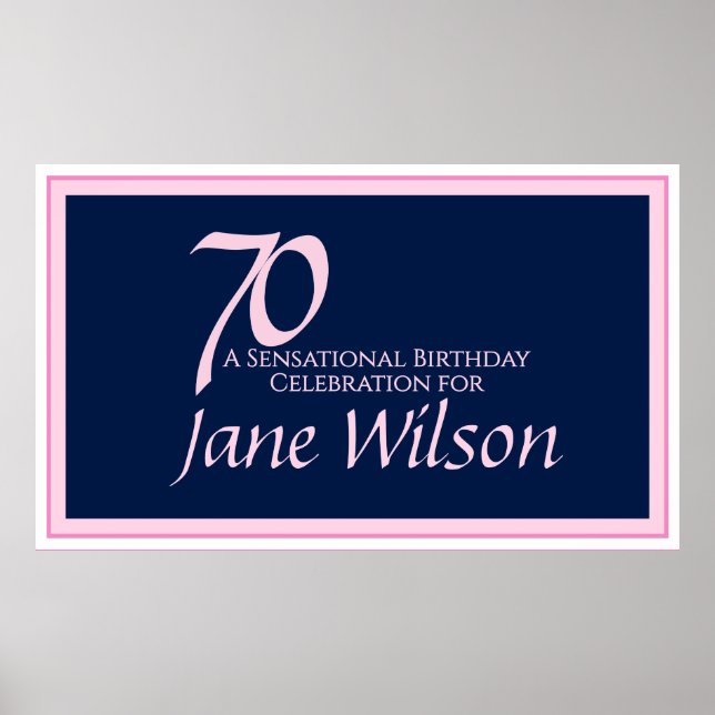 70. Geburtstag Elegant Rosa & Navy Poster (Vorne)