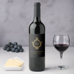 70. Geburtstag Elegant Vintage Schwarz Gold Wappen Weinetikett