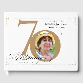 70. Geburtstag Elegant White Gold Calligraphie Gästebuch