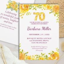 70. Geburtstag Elegante gelbe Rosen 70 Jahre Party