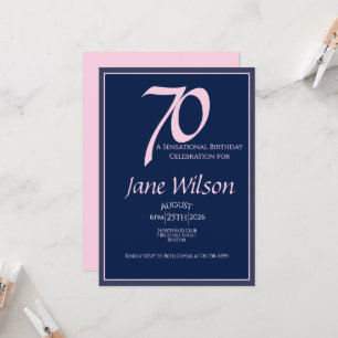 70. Geburtstag Elegantes Rosa, Marine Moderne Schr Einladung