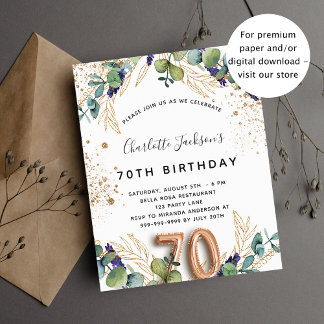 70. Geburtstag Eukalyptusgrün Glitzer elegant Einladungspostkarte